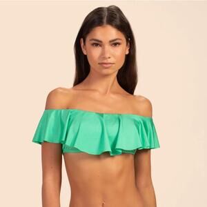 Trina Turk Monaco Off the Shoulder Bandeau Bikini Top Size 4 Green New Flounce